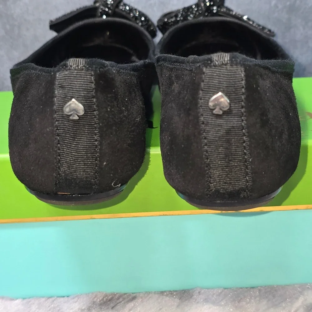 NWB Kate Spade Freya Ballet Flats Black Suede Crystal Bow‎ Women 9.5